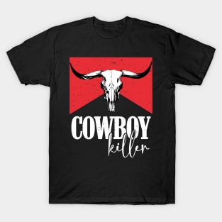 Western Cowgirl Punchy Pink Cowboy Killers Bull Horn Skull T-Shirt